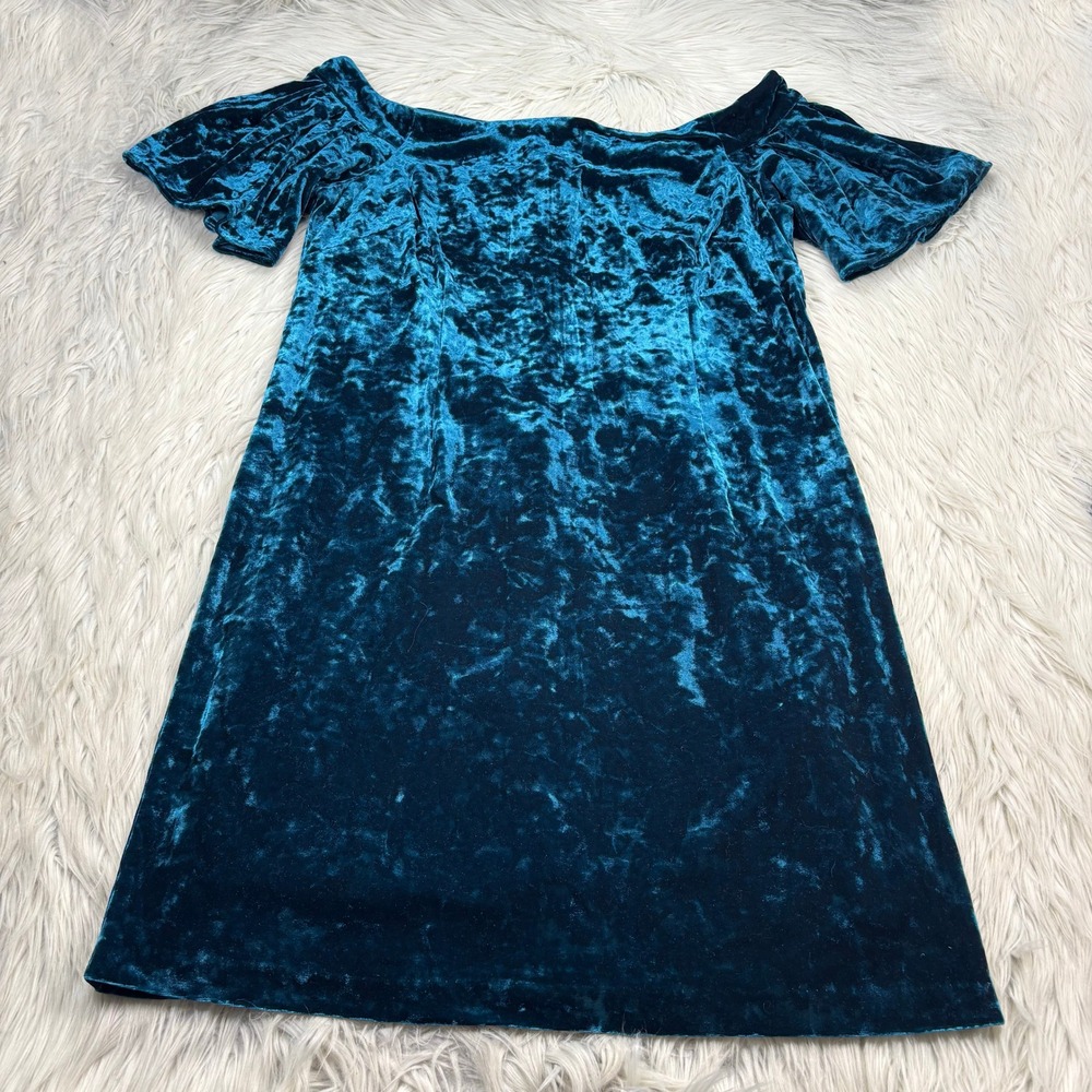 Eliza J Women's 18W Teal Crushed Velvet Off the Shoulder Velvet Cocktail Dress